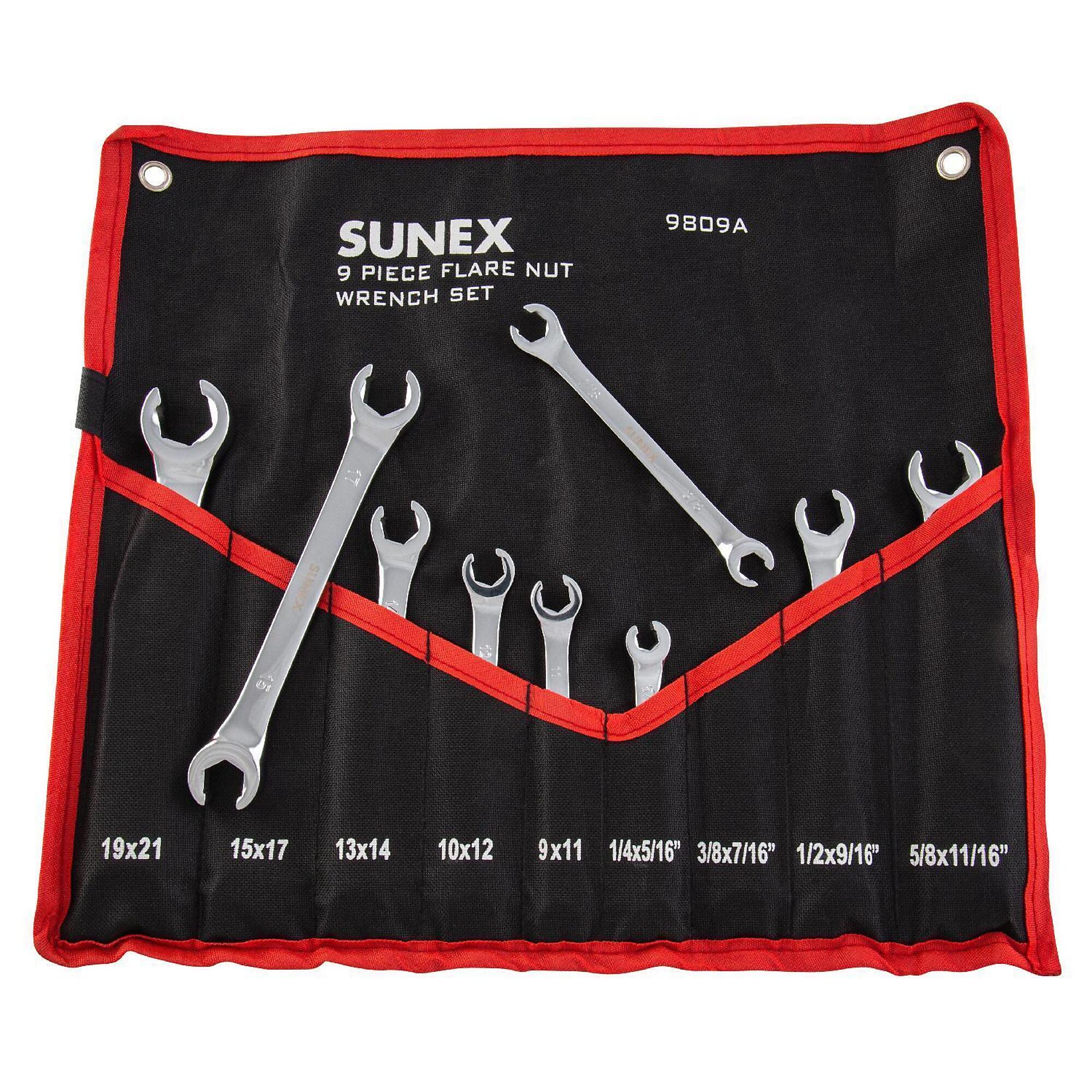 Sunex Tools Full Polish SAE/Metric Flare Nut Wrench Set — 9-Pc., Chrome Plated, Model# 9809A